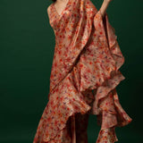 Floral Printed Organza Saree with Hand Embroidered Stitched Blouse 