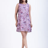 Floral Printed Georgette Lavender Short Dress Full
