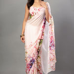 Floral Printed Pink Georgette Saree - Anvi Couture Front 1