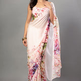 Floral Printed Pink Georgette Saree - Anvi Couture Front 1