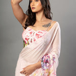 Floral Printed Pink Georgette Saree - Anvi Couture Front 2