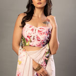 Floral Printed Pink Georgette Saree - Anvi Couture Front 3