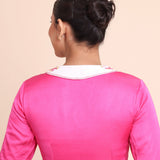 Fuchsia Pink Satin Silk Embroidered Collar Blouse back