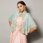 Georgette Embroidered Cape and Draped Dress - Anvi Couture