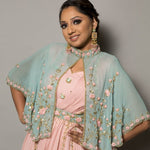 Georgette Embroidered Cape and Draped Dress - Anvi Couture