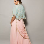 Georgette Embroidered Cape and Draped Dress - Anvi Couture