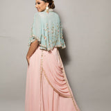 Georgette Embroidered Cape and Draped Dress - Anvi Couture