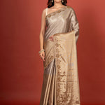 Gold & Silver Tissue Borcade Banarasi Saree with Hand Embroidered Work Full
