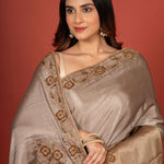 Gold & Silver Tissue Borcade Banarasi Saree with Hand Embroidered Work Close Up
