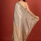 Gold & Silver Tissue Borcade Banarasi Saree with Hand Embroidered Work Back
