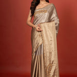Gold and Silver  tissue Silk Saree With Embroidered Work Full
