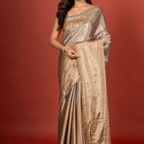 Gold and Silver  tissue Silk Saree With Embroidered Work Full
