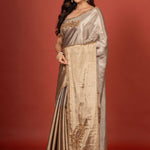 Gold and Silver  tissue Silk Saree With Embroidered Work Front
