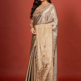 Gold and Silver  tissue Silk Saree With Embroidered Work Front
