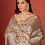Gold and Silver  tissue Silk Saree With Embroidered Work Close Up
