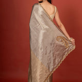 Gold and Silver  tissue Silk Saree With Embroidered Work Back
