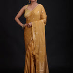 Golden Cotton Handloom Saree with Floral woven work Full
