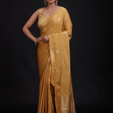 Golden Cotton Handloom Saree with Floral woven work Full
