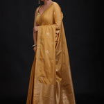 Golden Cotton Handloom Saree with Floral woven work Front
