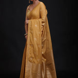 Golden Cotton Handloom Saree with Floral woven work Front
