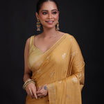Golden Cotton Handloom Saree with Floral woven work Close Up
