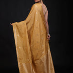 Golden Cotton Handloom Saree with Floral woven work Back
