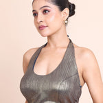 Golden Lycra Tissue Halter Neck Blouse - Anvi Couture
