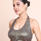 Golden Lycra Tissue Halter Neck Blouse - Anvi Couture