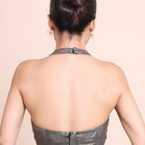 Golden Lycra Tissue Halter Neck Blouse - Anvi Couture