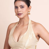 Golden Tissue Halterneck Sleeveless Blouse - Anvi Couture