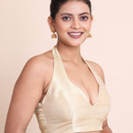 Golden Tissue Halterneck Sleeveless Blouse - Anvi Couture
