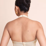 Golden Tissue Halterneck Sleeveless Blouse - Anvi Couture