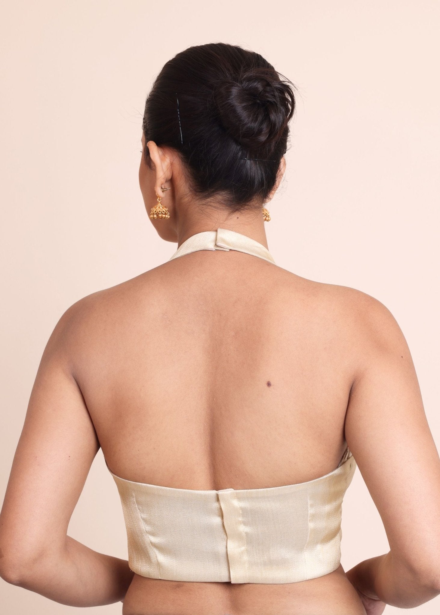 Golden Tissue Halterneck Sleeveless Blouse - Anvi Couture