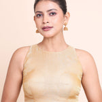 Golden Tissue High Neck Sleeveless Blouse Full
