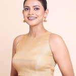 Golden Tissue High Neck Sleeveless Blouse Side
