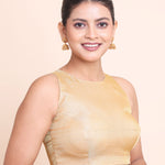 Golden Tissue High Neck Sleeveless Blouse Side