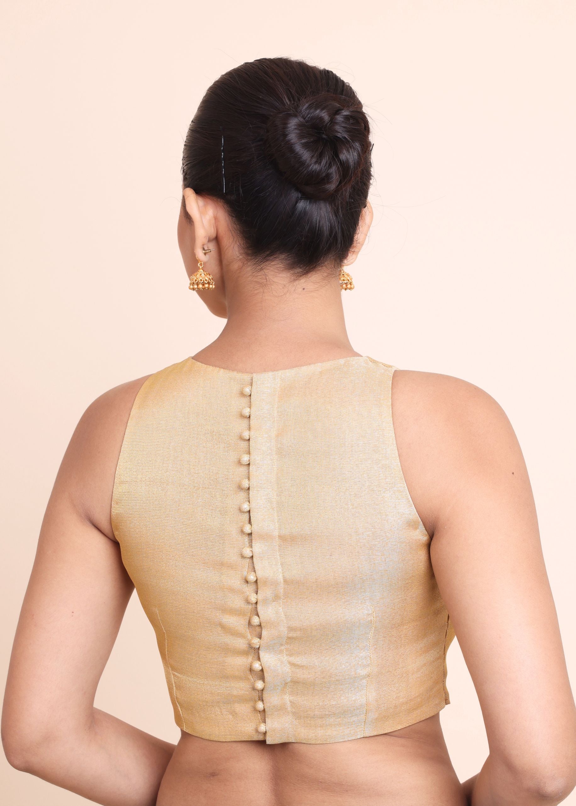 Golden Tissue High Neck Sleeveless Blouse Back