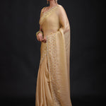Golden Tissue Saree With Hand Embroidered Front
