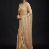 Golden Tissue Saree With Hand Embroidered Front
