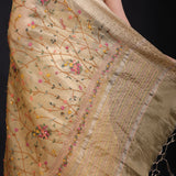 Golden Tissue Silk Saree Hand Embroidered Thread Work back