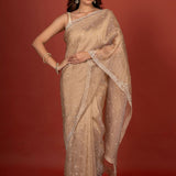Golden Tissue Silk Saree With Embroidered Work - Anvi Couture