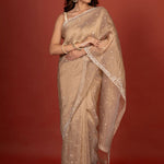 Golden Tissue Silk Saree With Embroidered Work - Anvi Couture