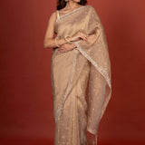 Golden Tissue Silk Saree With Embroidered Work - Anvi Couture