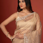 Golden Tissue Silk Saree With Embroidered Work - Anvi Couture