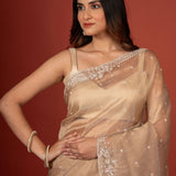 Golden Tissue Silk Saree With Embroidered Work - Anvi Couture