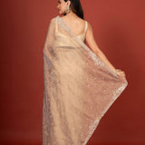 Golden Tissue Silk Saree With Embroidered Work - Anvi Couture