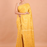 Golden Yellow Handloom Chanderi Silk Saree full
