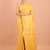 Golden Yellow Handloom Chanderi Silk Saree full