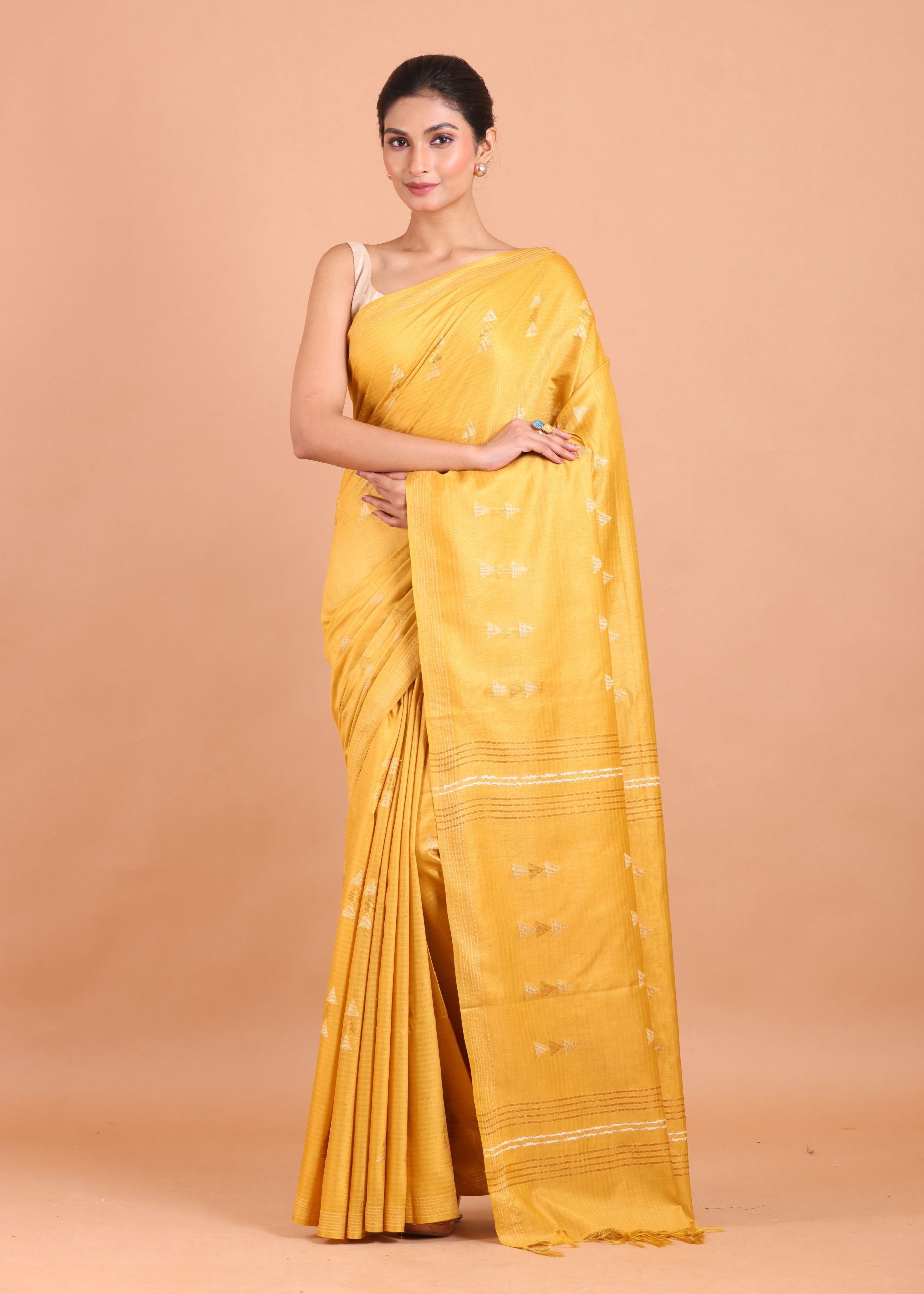 Golden Yellow Handloom Chanderi Silk Saree full