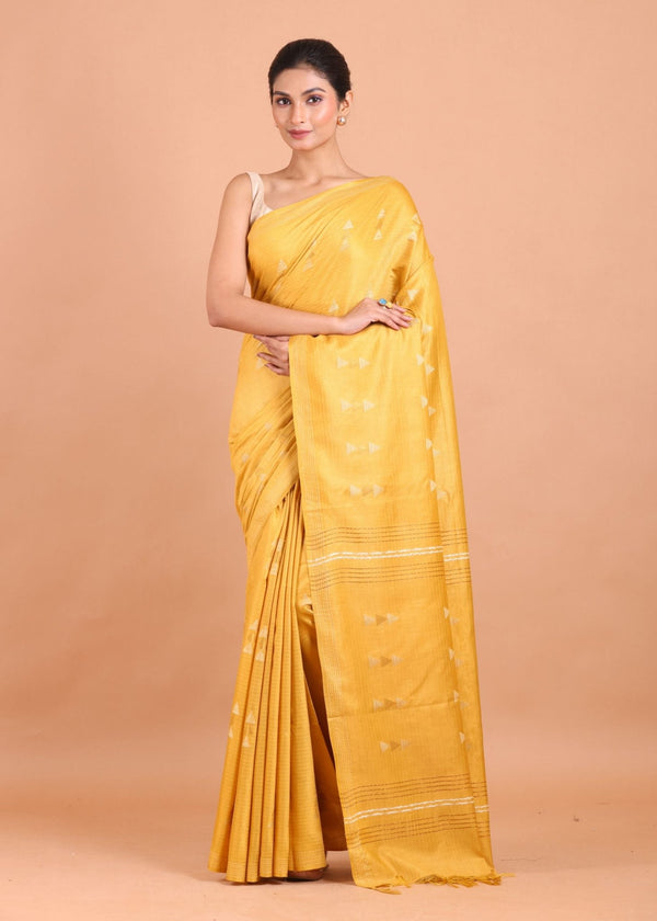 Golden Yellow Handloom Chanderi Silk Saree - Anvi Couture